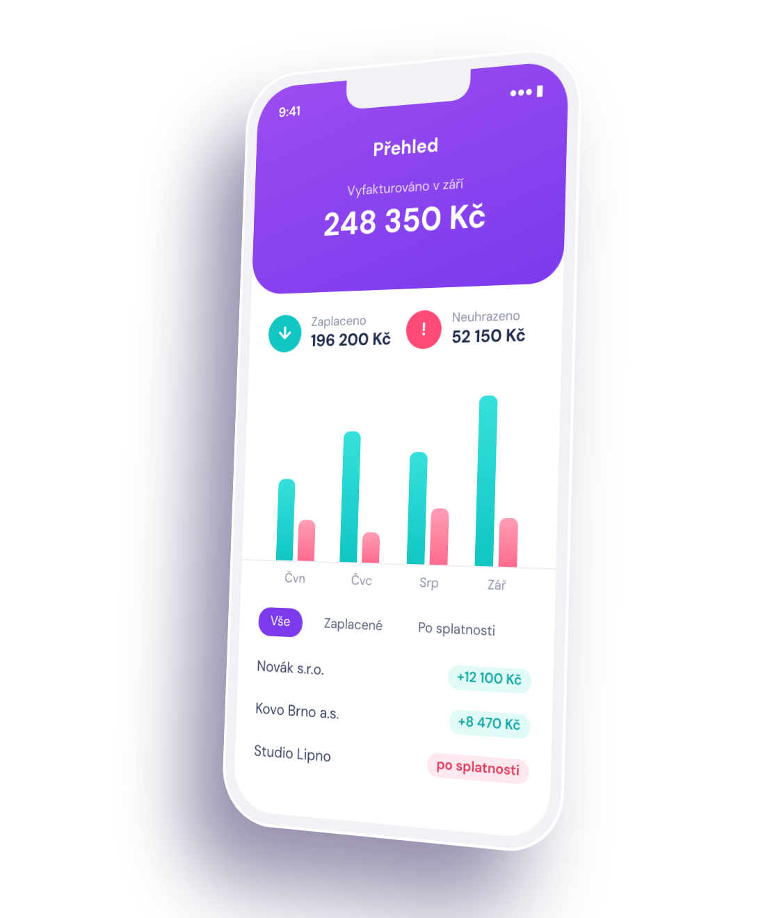 Přehled fakturace ve FakturaCloud v mobilu